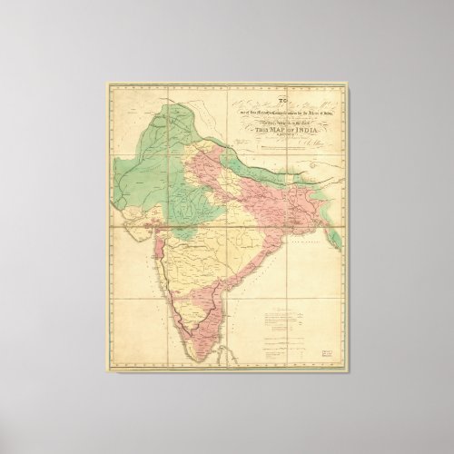 Map of India 1818 Canvas Print