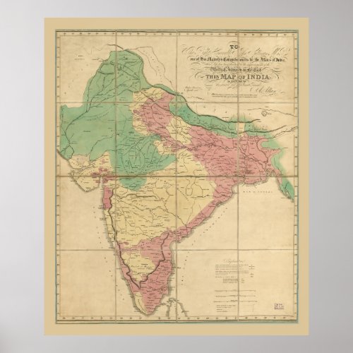 Map of India 1818 Poster