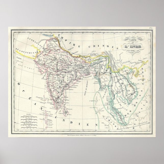 Map of India, Burma and Southeast Asia, Siam Poster (Front)