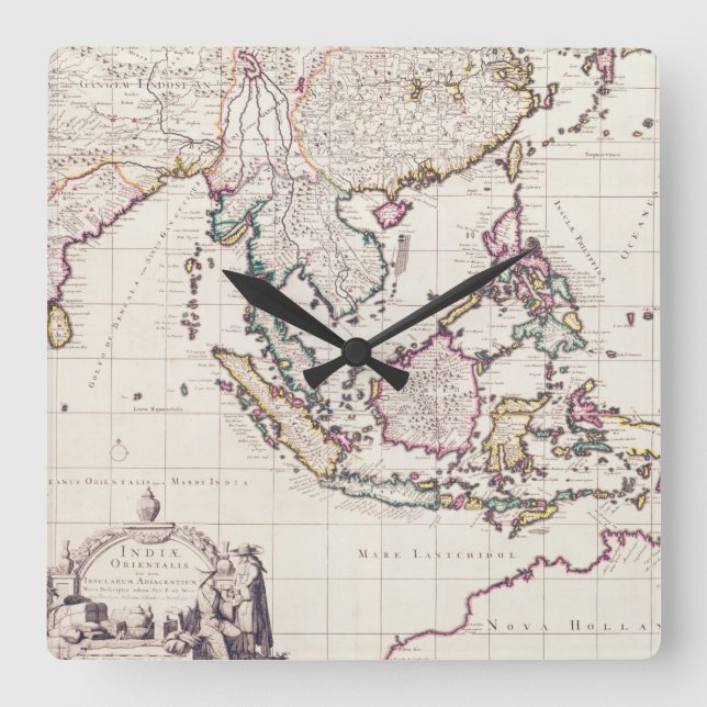 Map of India & the East Indies Square Wall Clock (Front)