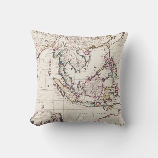 Map of India & the East Indies Throw Pillow (Front)