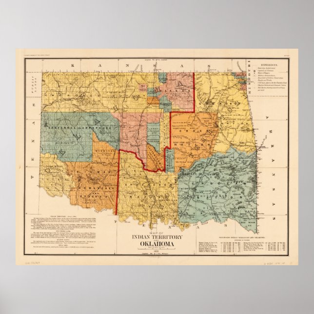 Map of Indian Territory and Oklahoma (1890) Poster (Front)