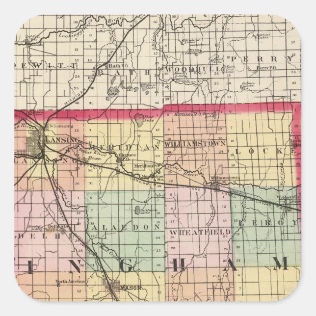 Map of Ingham County, Michigan Square Sticker | Zazzle