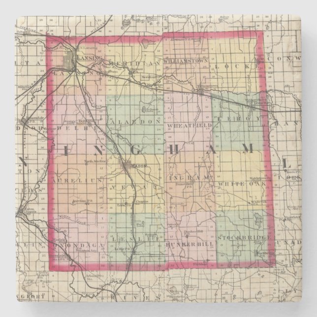 Map of Ingham County, Michigan Stone Coaster (Front)