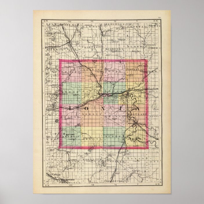 Map of Ionia County, Michigan Poster
