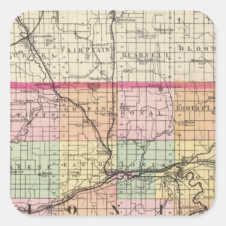 Map of Ionia County, Michigan Square Sticker | Zazzle