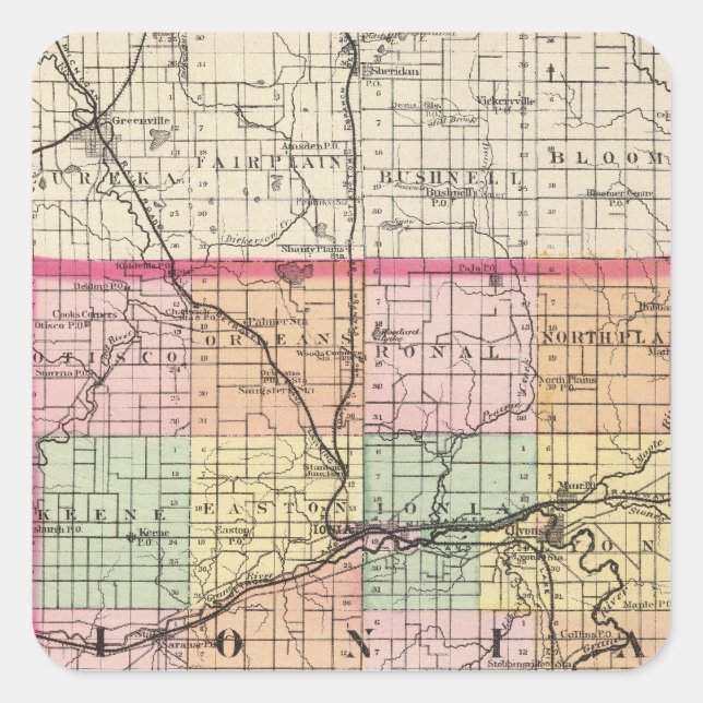 Map of Ionia County, Michigan Square Sticker (Front)