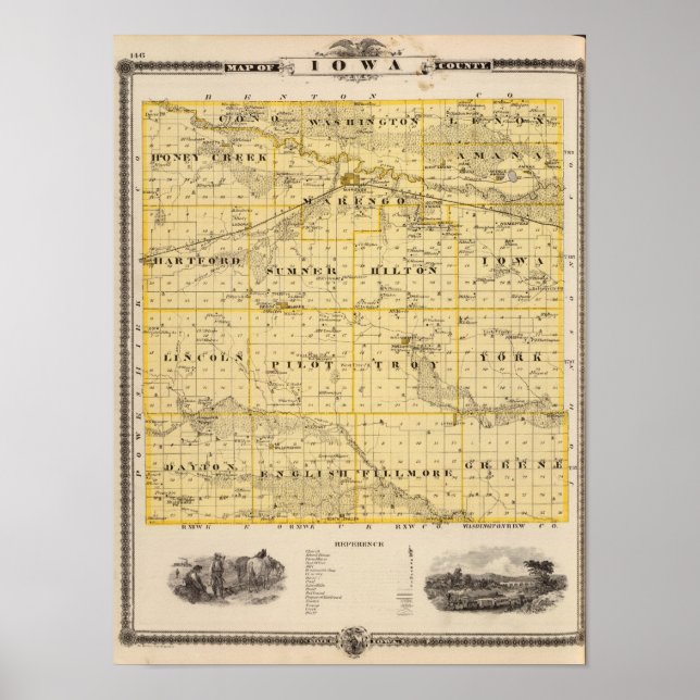 Map of Iowa County, State of Iowa Poster (Front)