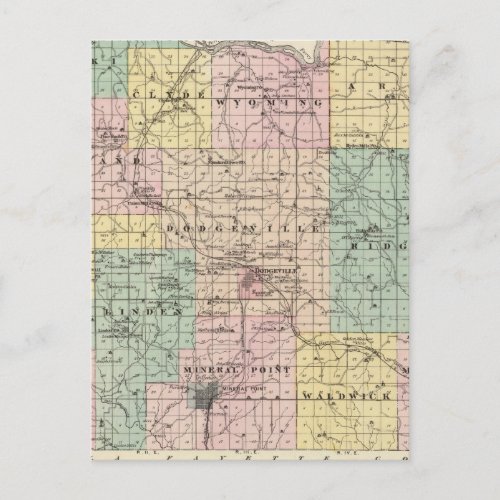 Map of Iowa County State of Wisconsin Postcard