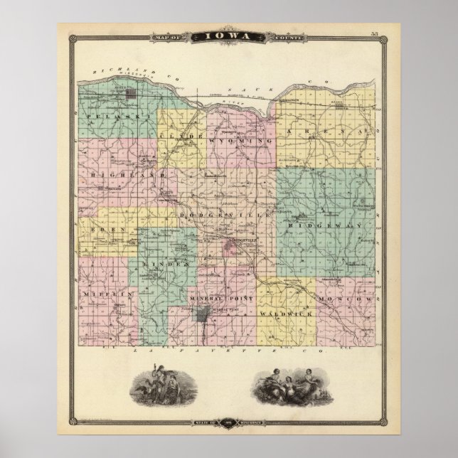 Map of Iowa County, State of Wisconsin Poster (Front)