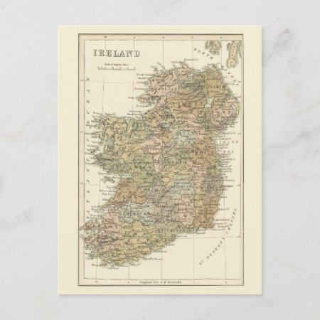 Map Of Ireland 1862 Wedding Save The Date Announcement Postcard