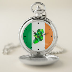 Map of Ireland and Irish Flag Pocket Watch