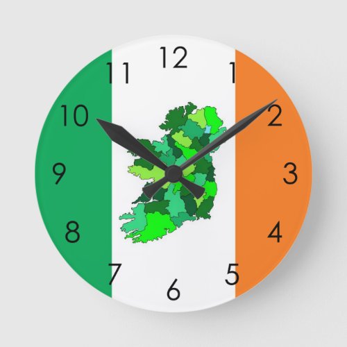 Map of Ireland and Irish Flag Round Clock