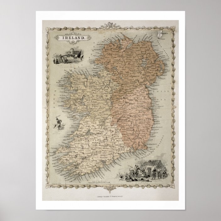 Map of Ireland, published c.1850 (hand-coloured en Poster | Zazzle