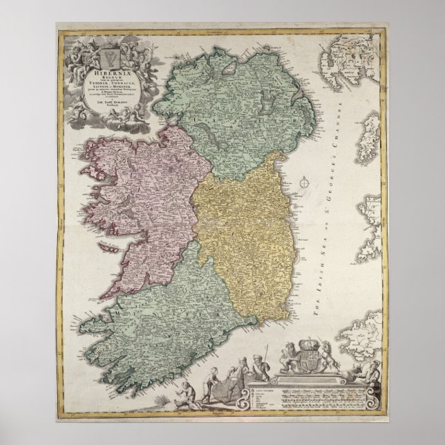 Map of Ireland showing the Provinces of Ulster Poster (Front)