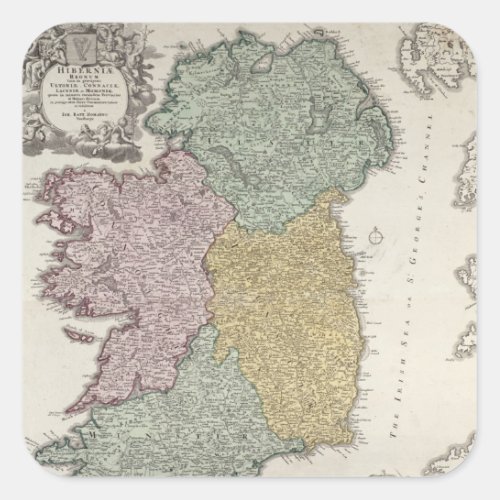 Map of Ireland showing the Provinces of Ulster Square Sticker