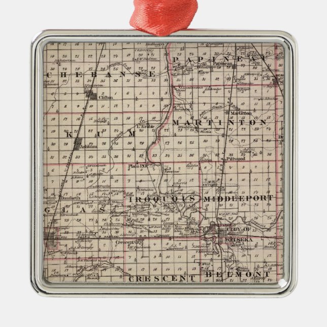 Map of Iroquois County Metal Ornament (Front)