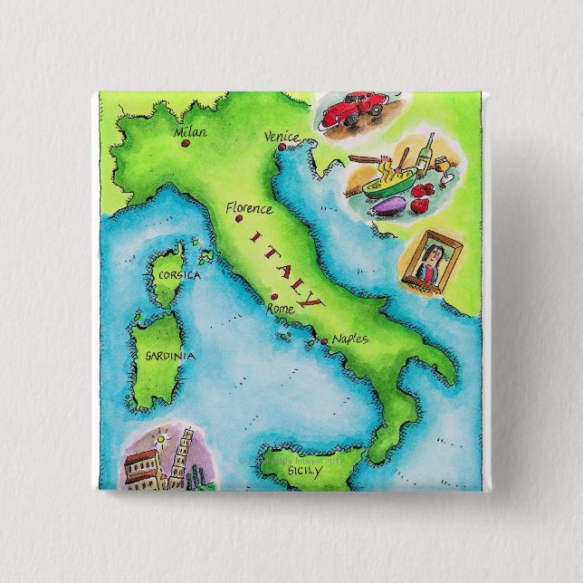 Map of Italy 2 Pinback Button (Front)