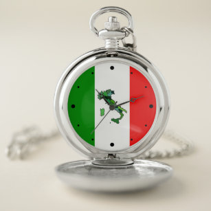 Map of Italy and Italian Flag Pocket Watch