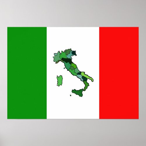 Map of Italy and Italian Flag Poster