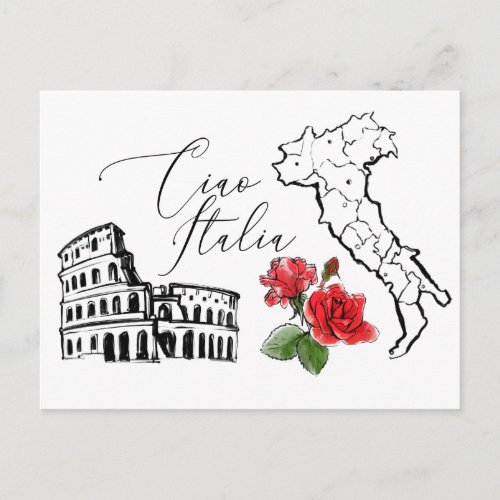  Map of Italy Ciao Italia Italian Language Postcard
