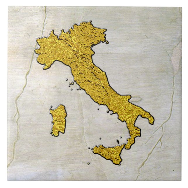 Map of Italy Gold on Fresco Pattern Ceramic Tile (Front)