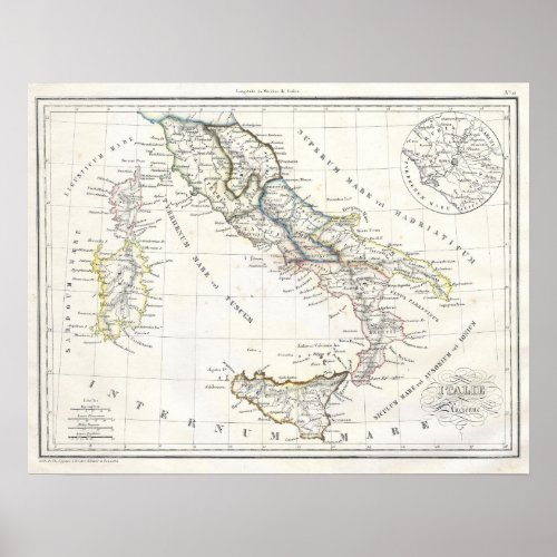 Map of Italy in Ancient Roman Times Poster