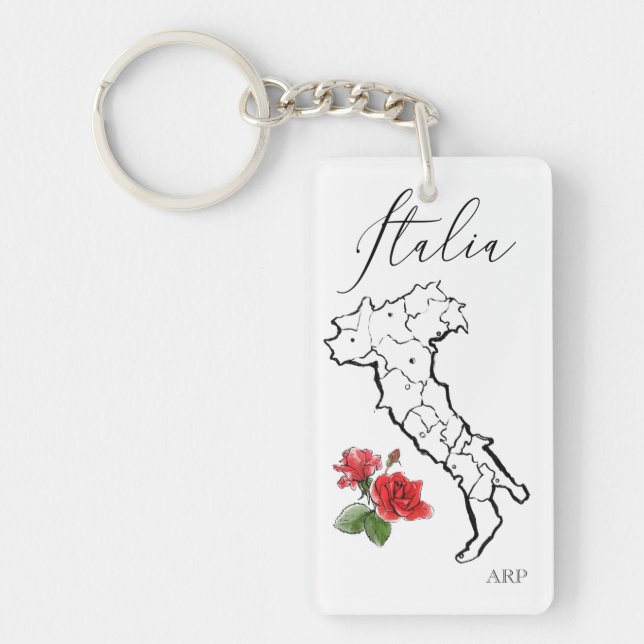 *~* Map of Italy Italia Italian Language Roses Keychain (Front)