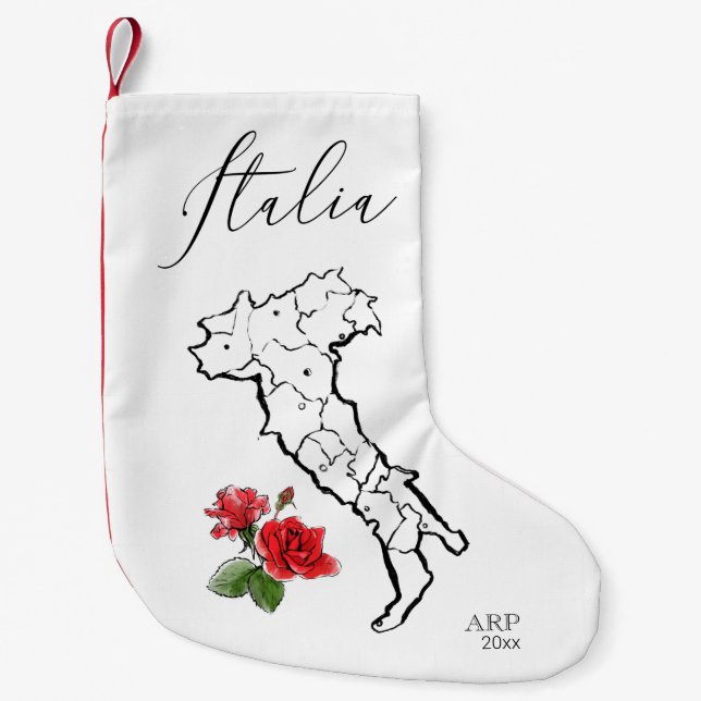 *~* Map of Italy Italia Italian Language Roses Small Christmas Stocking (Front)
