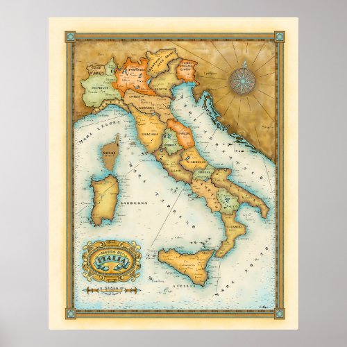 Map of Italy Mappa de Italia Poster