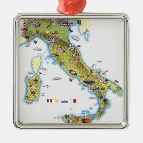 Map of Italy Metal Ornament