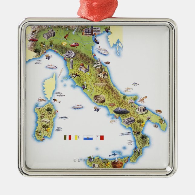 Map of Italy Metal Ornament (Front)