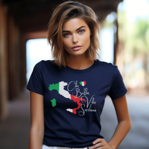 Map of Italy Sicilian Saying Elegant Script T-Shirt