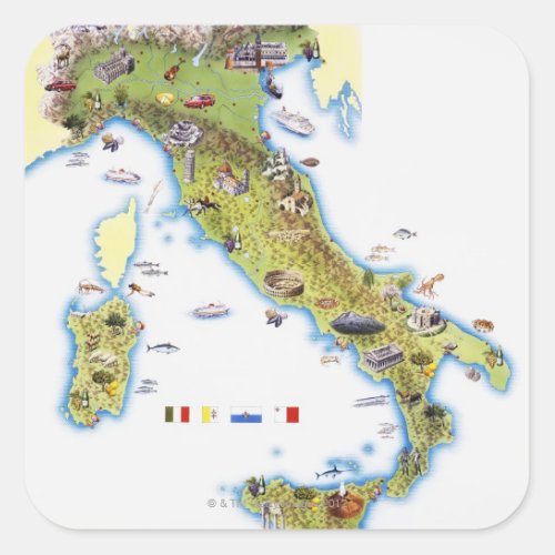 Map of Italy Square Sticker