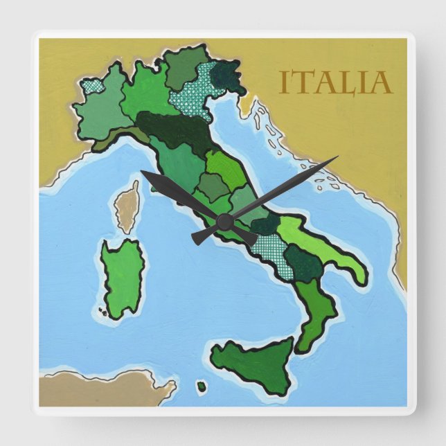 Map of Italy Square Wall Clock (Front)