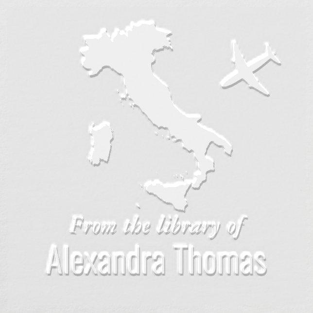 Map of Italy with Plane Library Book Name Embosser (Design)
