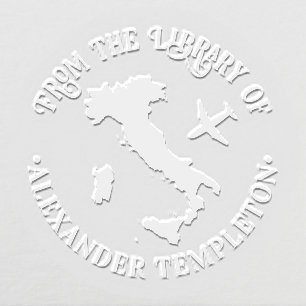 Map of Italy with Plane Round Library Book Name Embosser