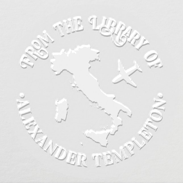 Map of Italy with Plane Round Library Book Name Embosser (Design)