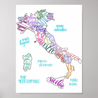 Map of Italy with Regions Poster