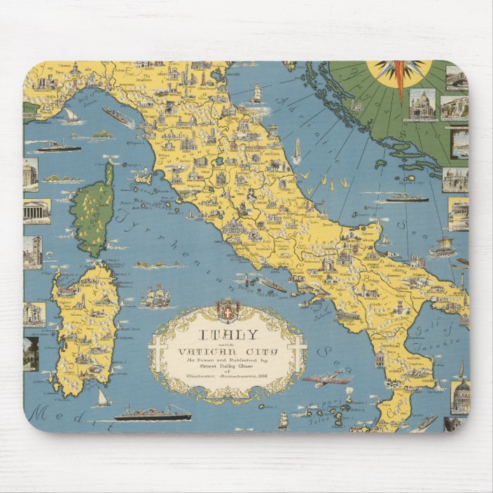 Chase 1944 Pictorial Map Italy Vatican City Canvas Art Print Poster