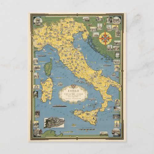 Map of Italy with Vatican City Postcard