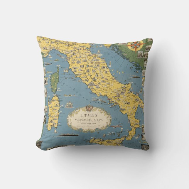 Map of Italy with Vatican City Throw Pillow (Front)