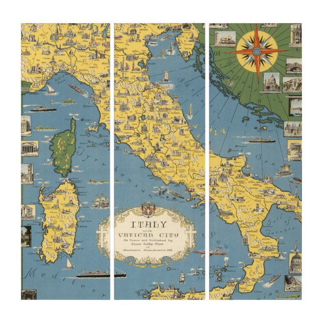 Map of Italy with Vatican City Triptych (Front)