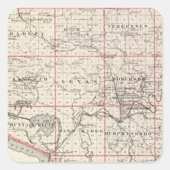 Map of Jackson County, Grand Tower Square Sticker (Front)