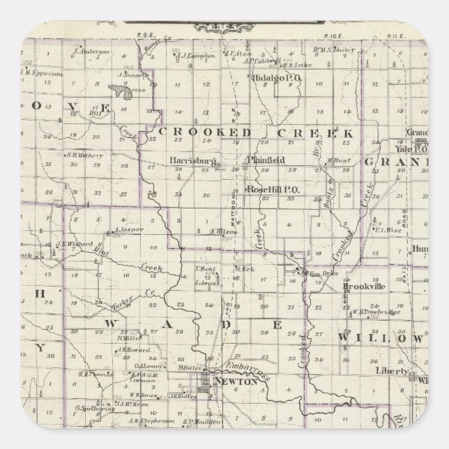 Map of Jasper County, Lawrenceville Square Sticker (Front)