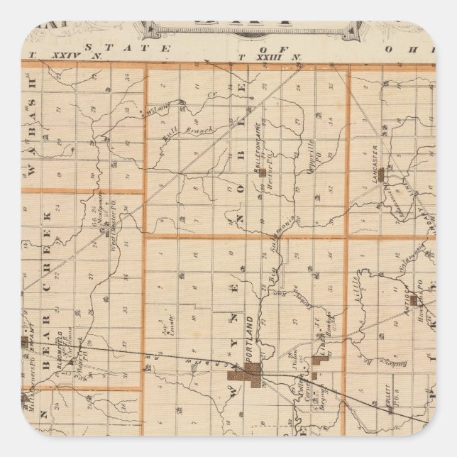 Map of Jay County Square Sticker (Front)