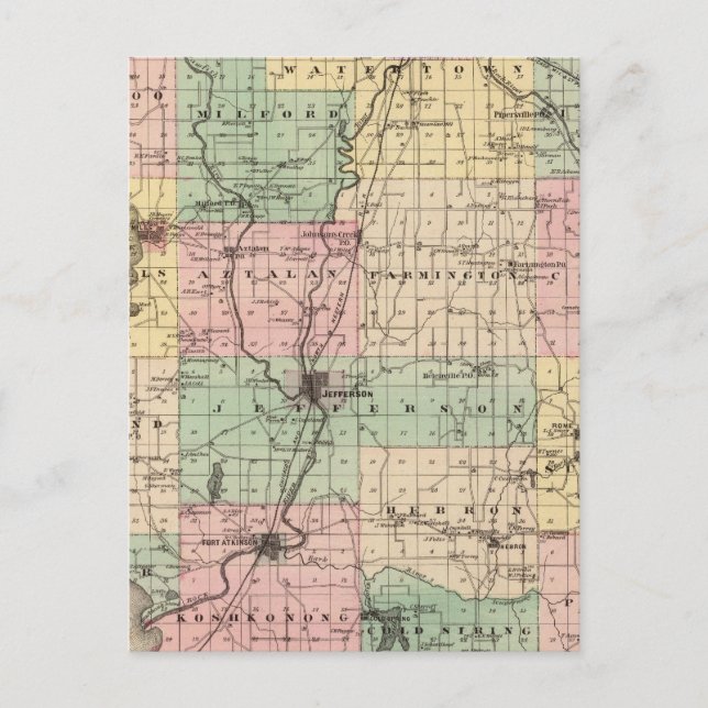 Map of Jefferson County, State of Wisconsin Postcard (Front)