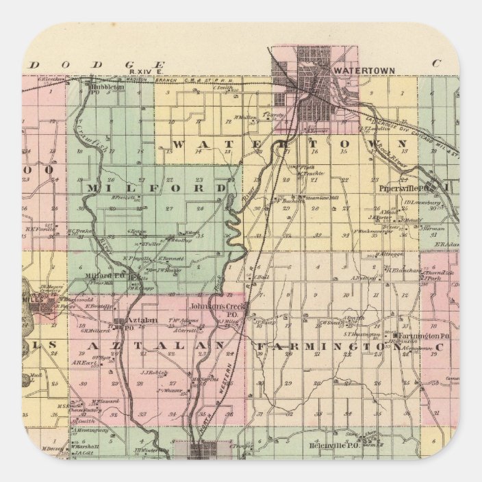 Map of Jefferson County, State of Wisconsin Square Sticker | Zazzle.com