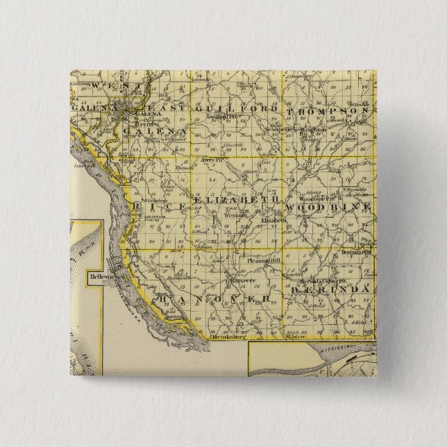 Map of JoDaviess County, Moline and Dunleith Button (Front)