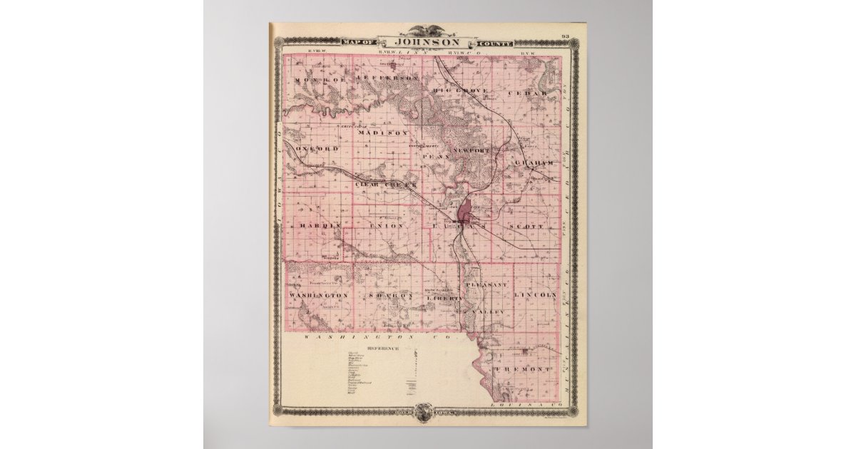 Map of Johnson County, State of Iowa Poster Zazzle